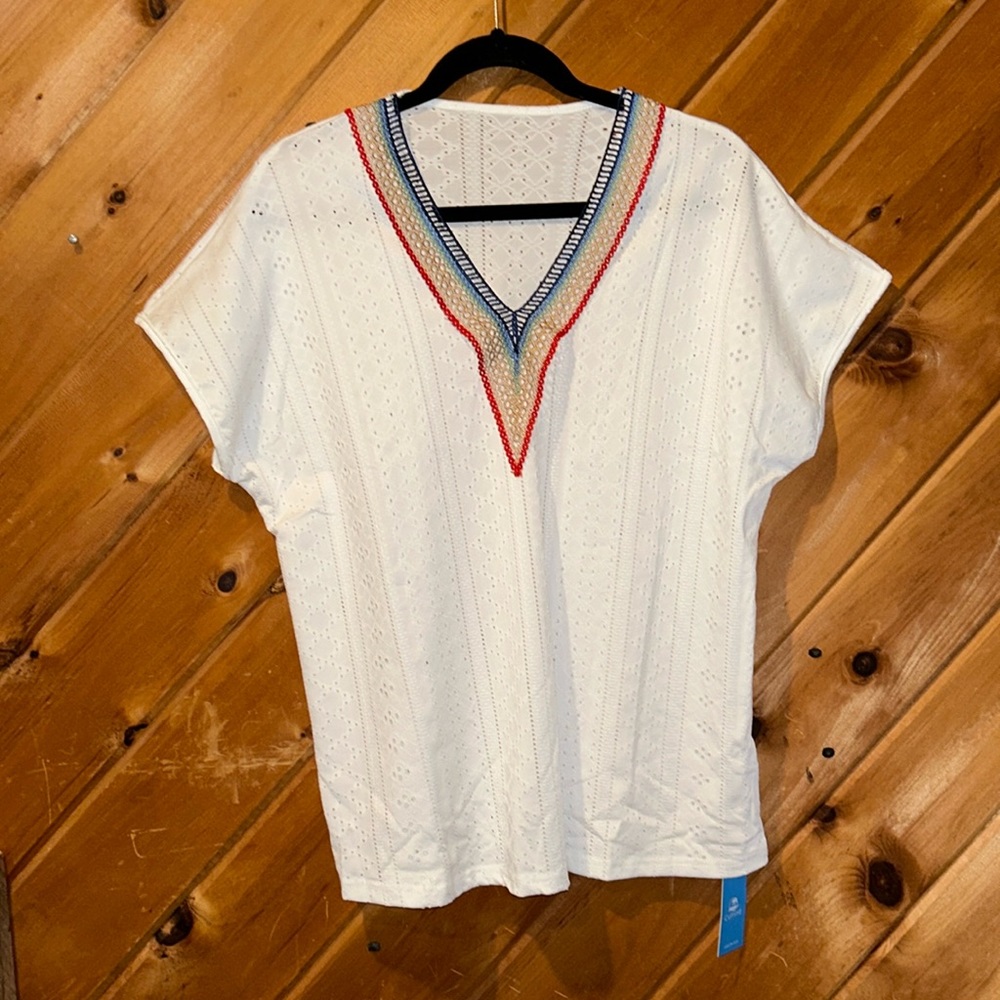 NWT Cupshe Rainbow Lace Trim Eyelet Top in white